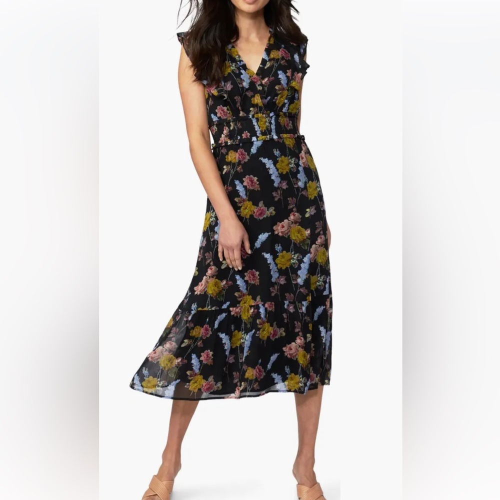 PAIGE Katharina Sleeveless Silk Chiffon Black Floral Dress Sz Small Feminine